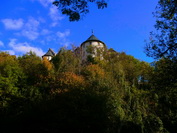 Schloss Blumenfeld inmitten bunter Herbstbume, Oktober 2020